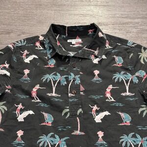 Banks Journal Shirt Mens S Black Tropical Print Cotton Popover Short Sleeve Surf